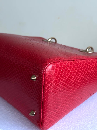 Pre-owned Dior Lady Dior Medium Red Python Bag