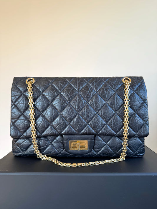 Pre-owned Chanel 2.55 Reissue Maxi 227 Black Calfskin Flap Bag