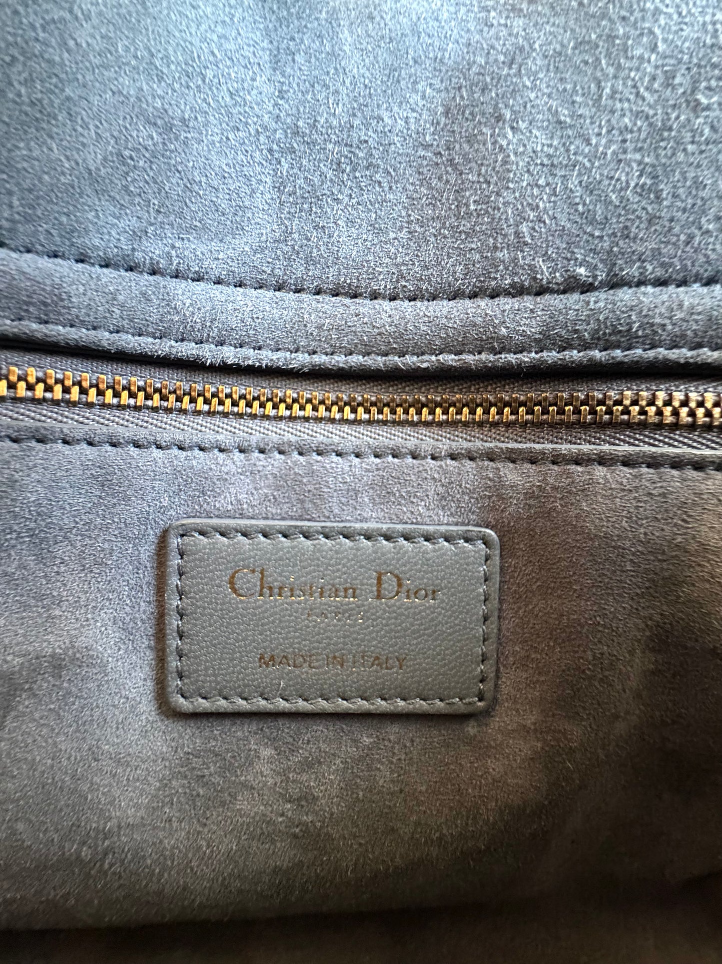 Pre-owned Dior Lady Dior Medium Grey Blue Embroidered Leather Bag