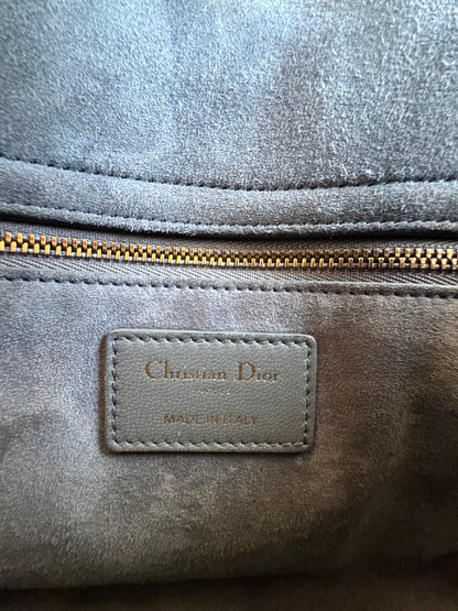 Pre-owned Dior Lady Dior Medium Grey Blue Embroidered Leather Bag