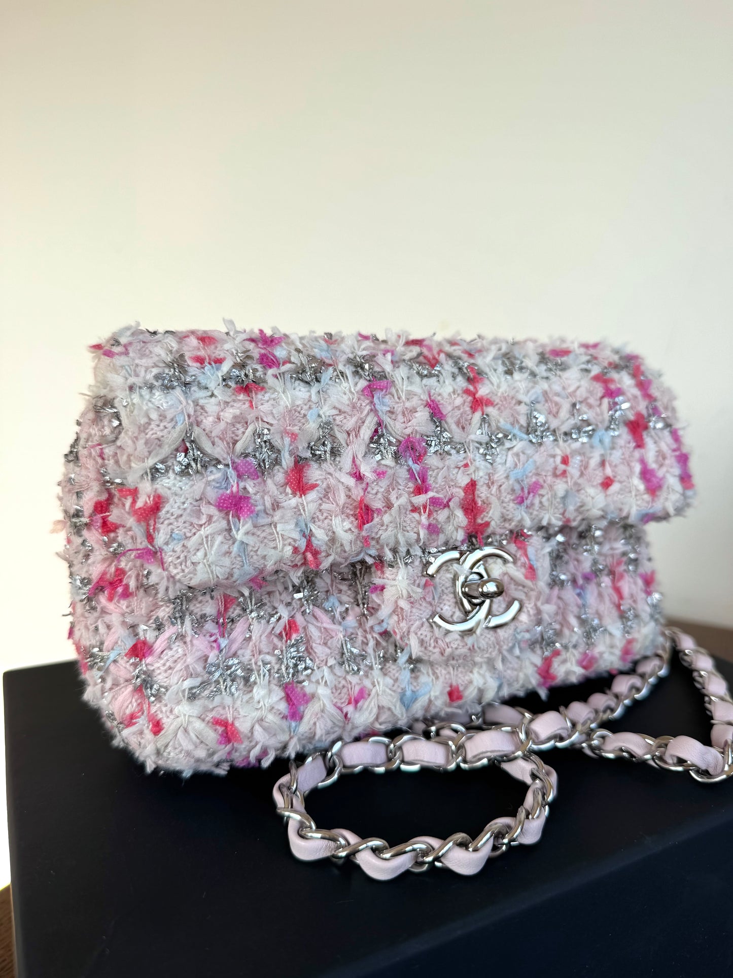 Pre-owned Chanel Timeless Mini Rectangle Pink Tweed Flap Bag
