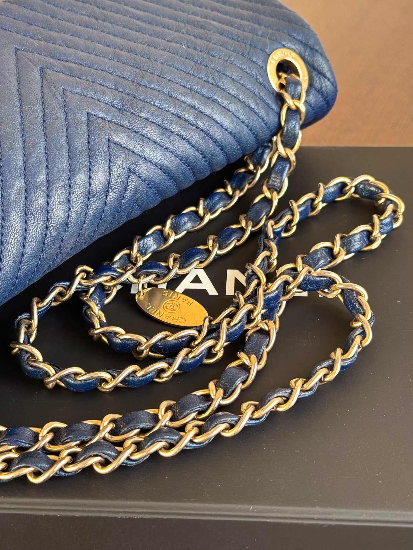 Pre-owned Chanel Timeless Standard Navy Calfskin Flap Bag