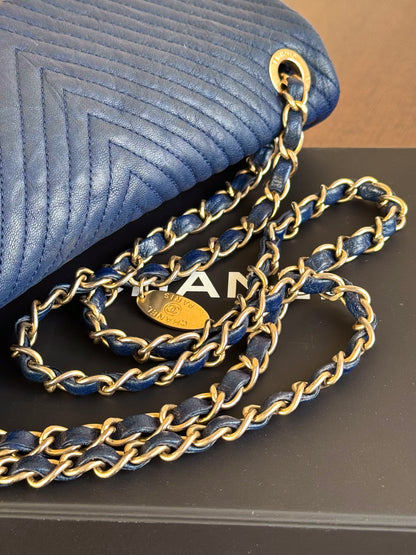 Pre-owned Chanel Timeless Standard Navy Calfskin Flap Bag