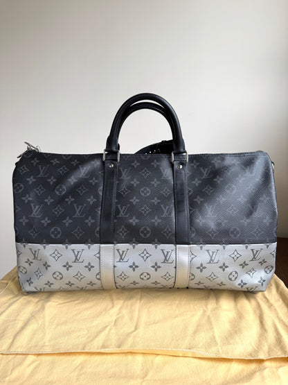 Pre-owned Louis Vuitton Keepall 50 Black Silver Eclipse Split Travel Bag