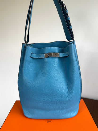 Pre-owned Hermès So Kelly 26 Blue Izmir Togo Shoulder Bag