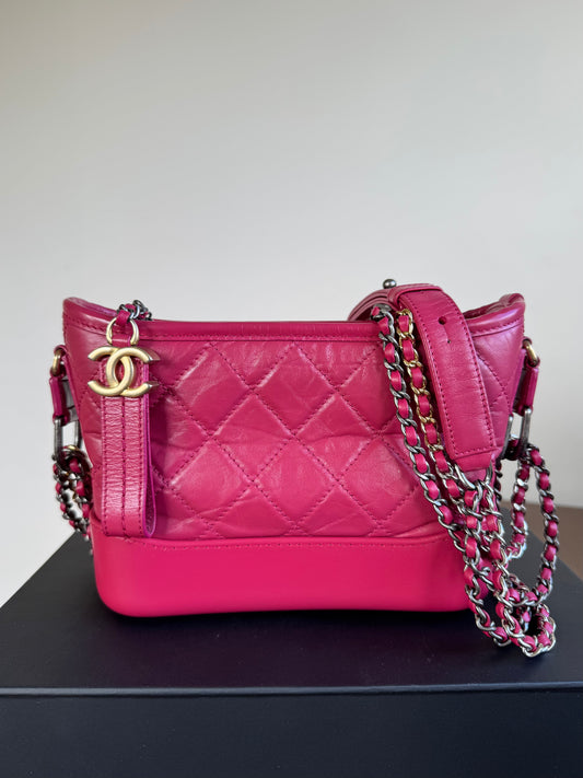 Pre-owned Chanel Gabrielle Small Rose Calfskin Hobo Bag