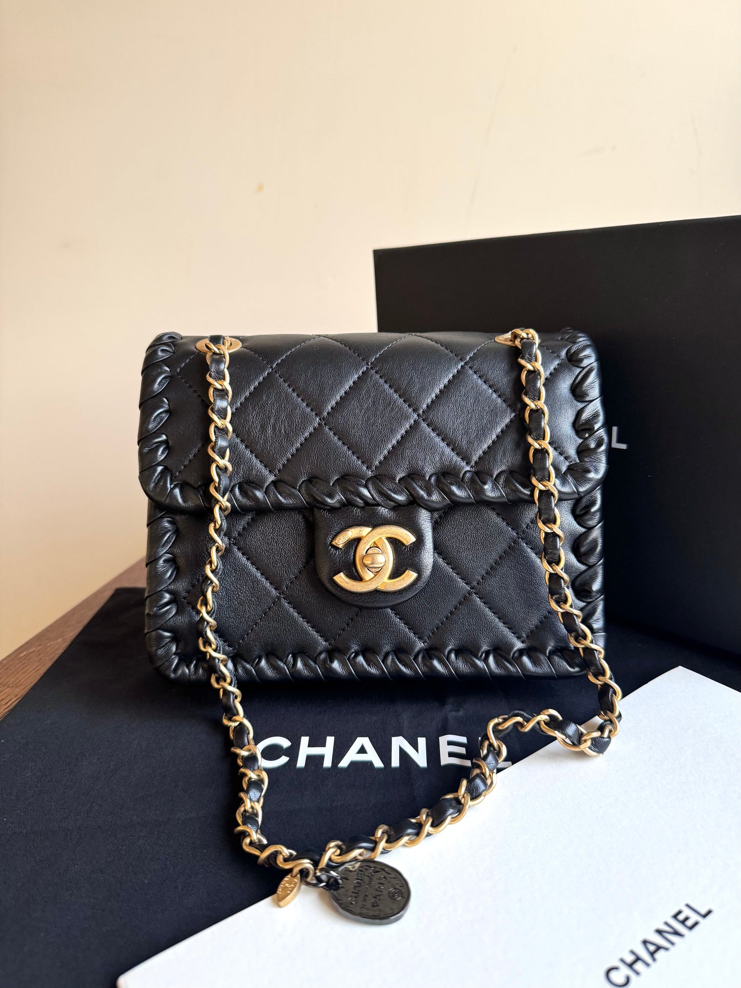 Pre-owned Chanel My Own Frame Small Black Leather Flap Bag