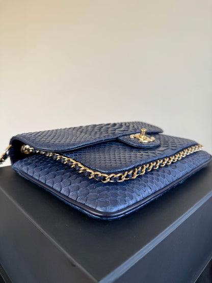 Pre-owned Chanel CC Chain Python Navy Flap Bag