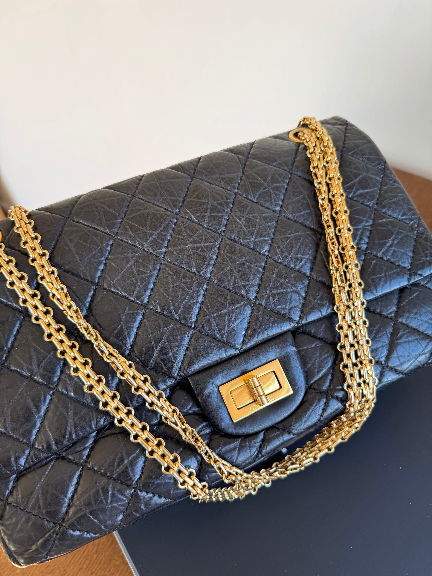 Pre-owned Chanel 2.55 Reissue Maxi 227 Black Calfskin Flap Bag