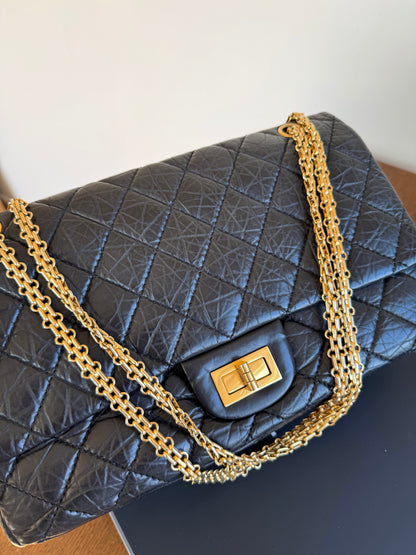Pre-owned Chanel 2.55 Reissue Maxi 227 Black Calfskin Flap Bag