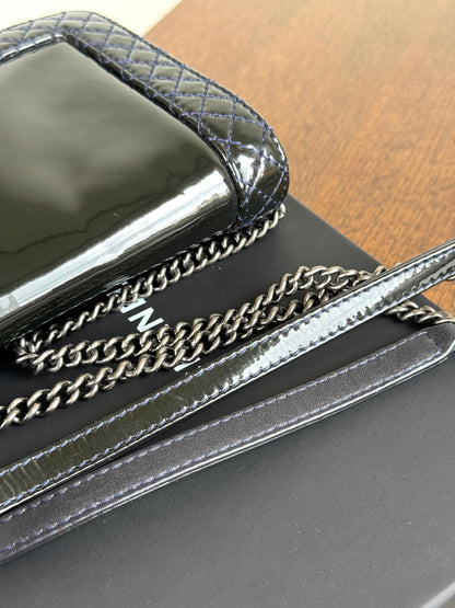 Pre-owned Chanel Boy WOC Black Patent Leather Flap Bag