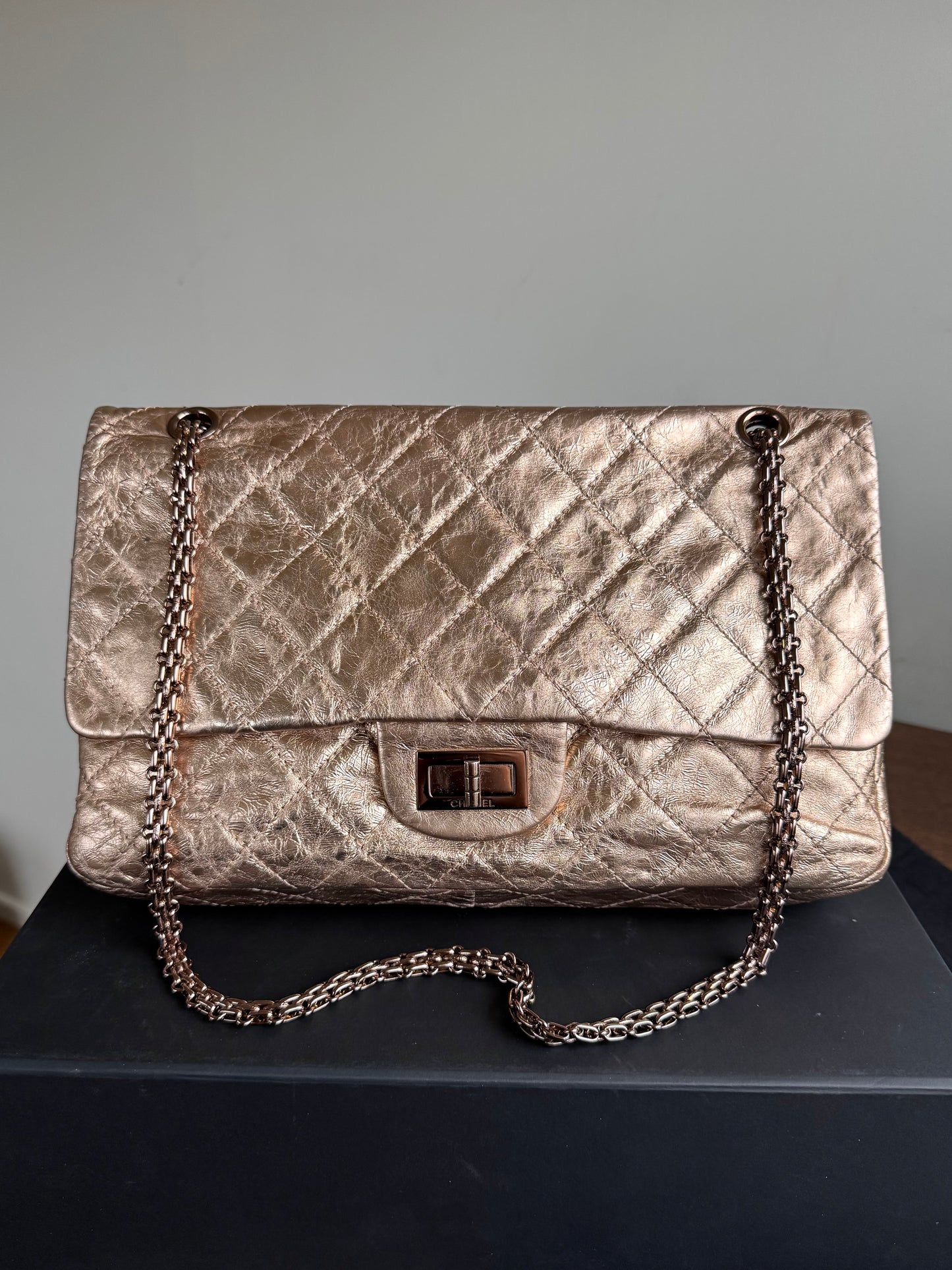 Pre-owned Chanel 2.55 Maxi Rose Gold Calfskin Leather Flap Bag