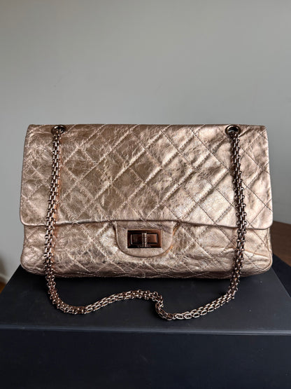 Pre-owned Chanel 2.55 Maxi Rose Gold Calfskin Leather Flap Bag