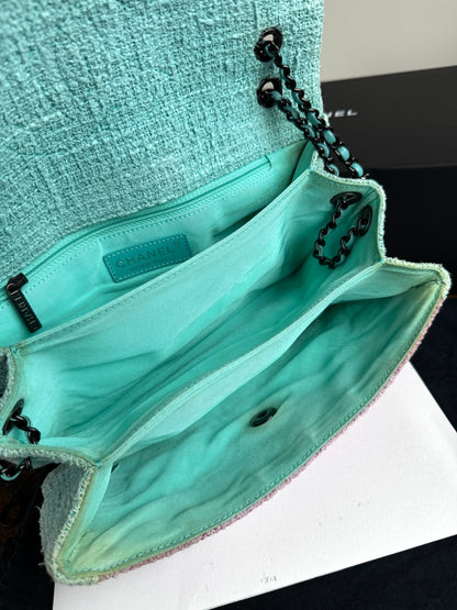 Pre-owned Chanel Pink Turquoise Tweed Flap Bag