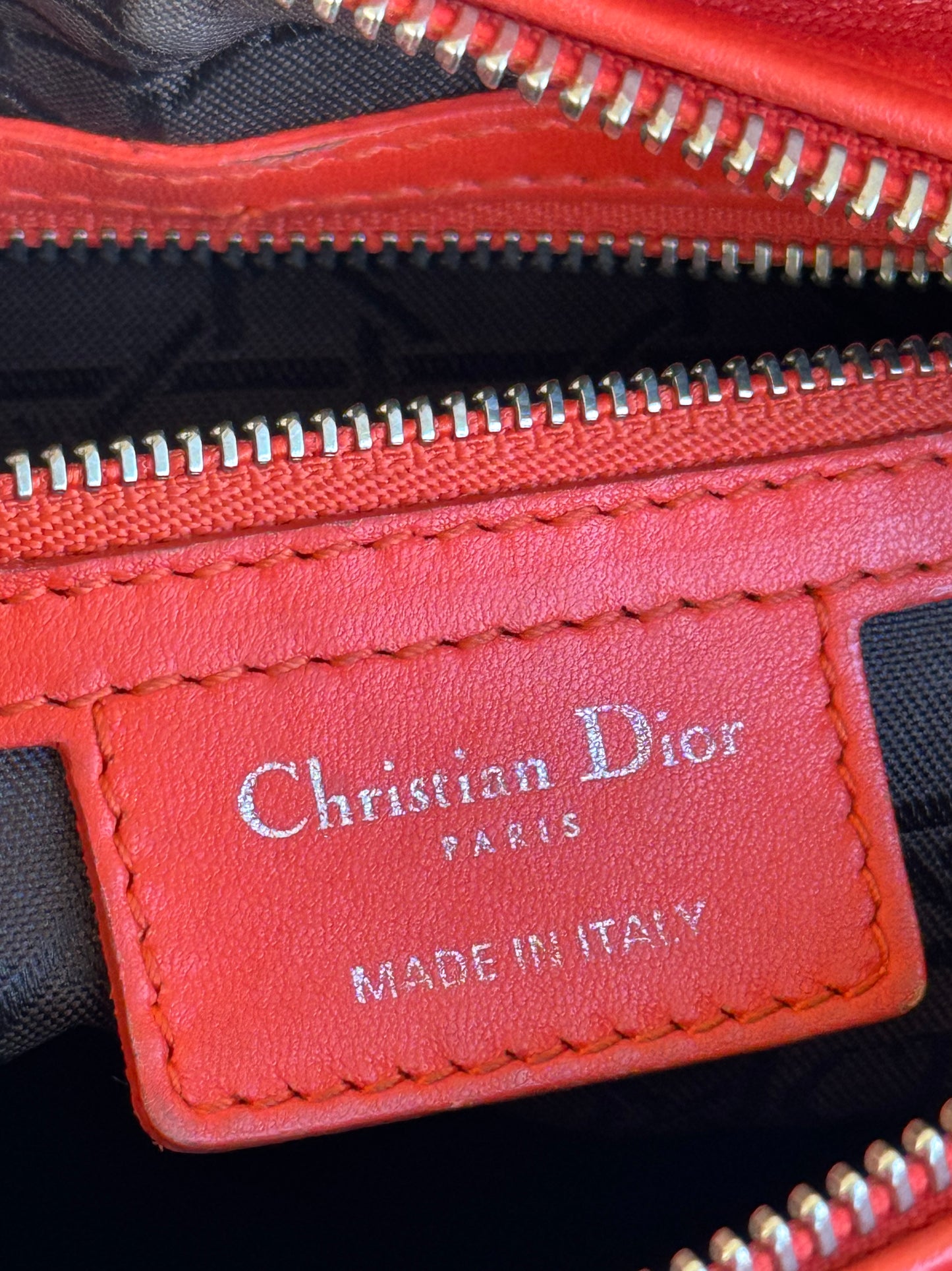 Pre-owned Dior Lady Dior Medium Orange Lambskin Bag