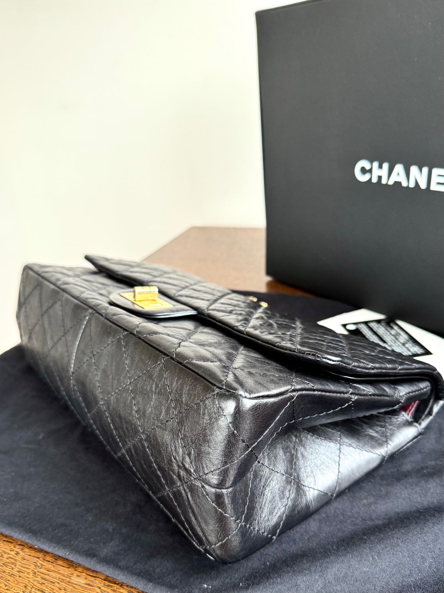 Pre-owned Chanel 2.55 Maxi 227 Black Leather Flap Bag