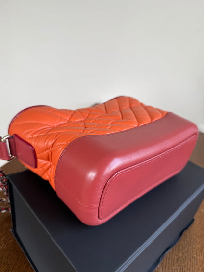 Pre-owned Chanel Gabrielle Small Orange Red Leather Hobo Bag