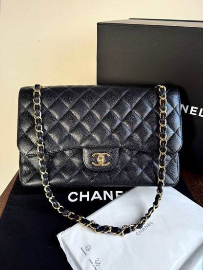 Pre-owned Chanel Timeless Classic Jumbo Black Caviar Flap Bag