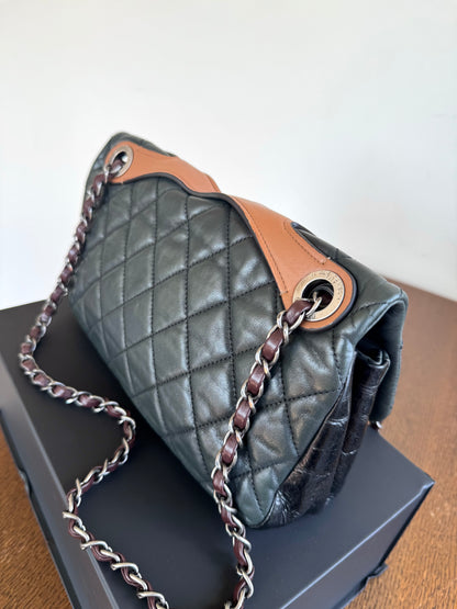 Pre-owned Chanel In The Mix Medium Dark Green Iridescent Leather Flap Bag