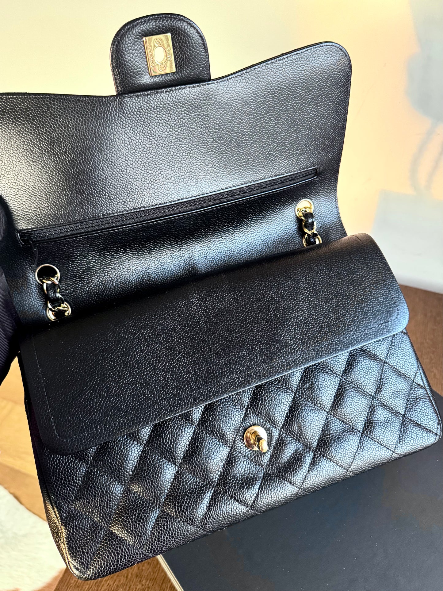 Pre-owned Chanel Timeless Classic Jumbo Black Caviar Flap Bag