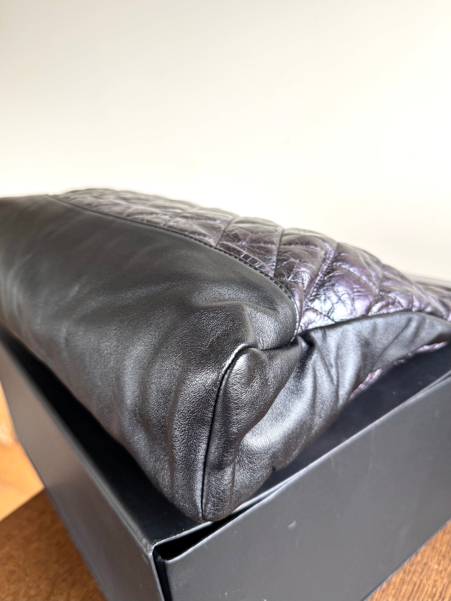 Pre-owned Chanel 31bag Large Black Purple Waxed Leather Tote Bag