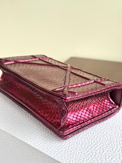 Pre-owned Dior Diorama Mini Metallic Rose Python Flap Bag