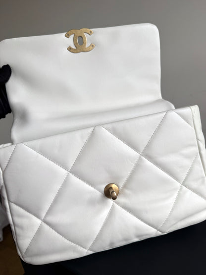 Pre-owned Chanel 19 Large White Lambskin Flap Bag
