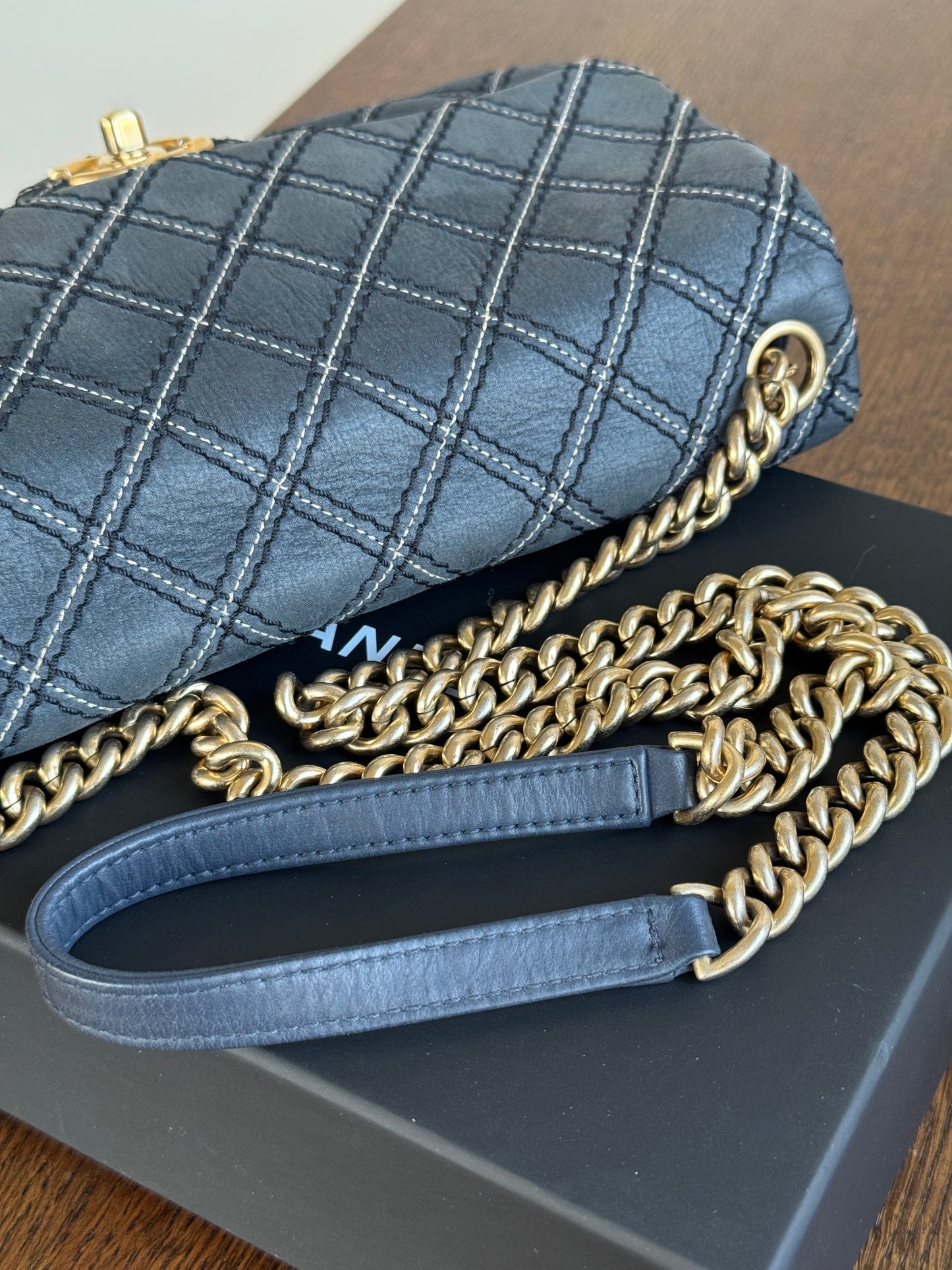 Pre-owned Chanel CC Stitch Quilted Blue Iridescent Leather Flap Bag