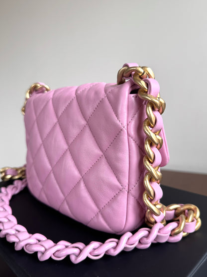 Pre-owned Chanel Matelasse Mini Pink Lambskin Lacquered Chain Flap Bag