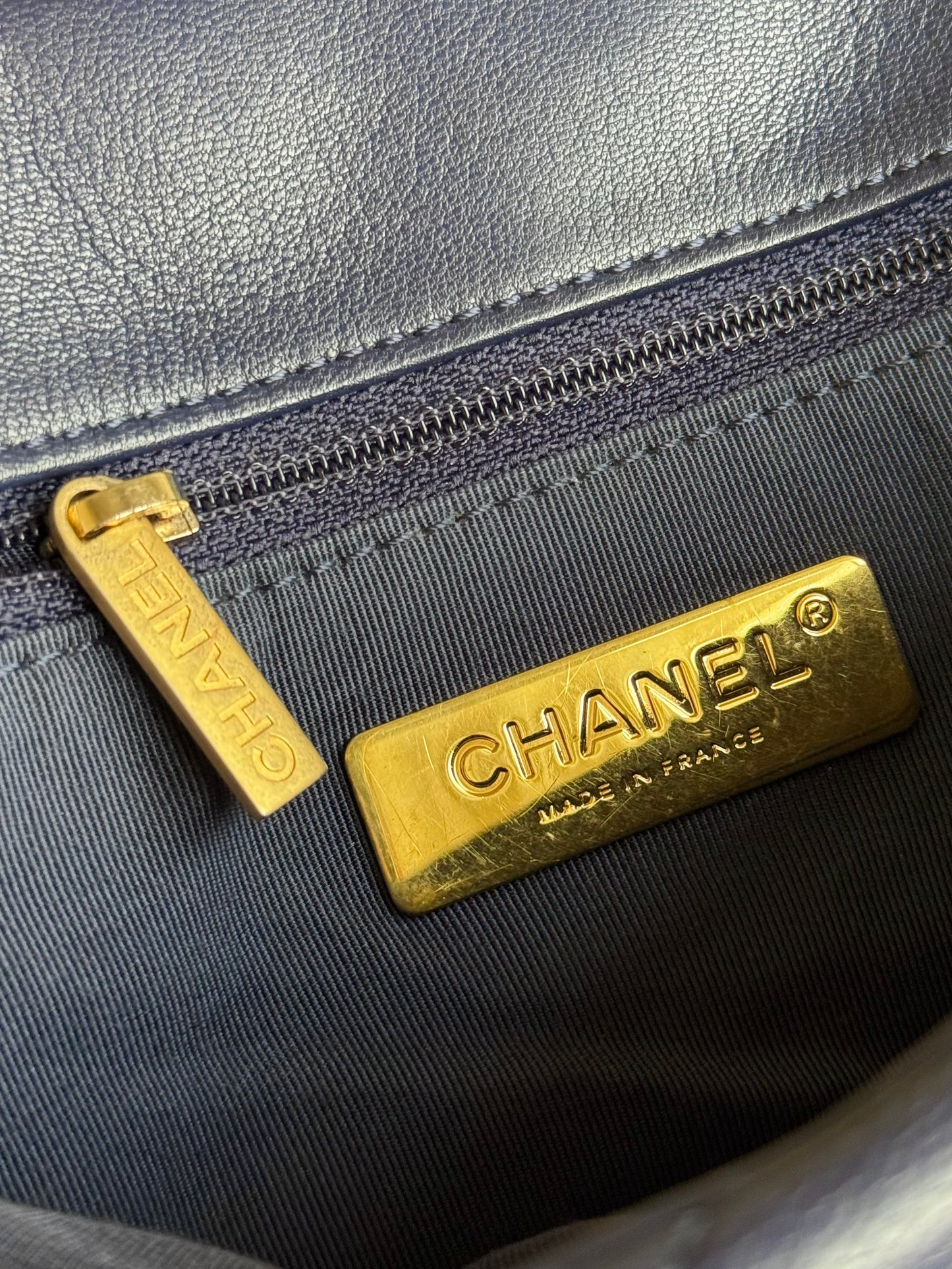 Pre-owned Chanel 19 Small Navy Lambskin Flap Bag