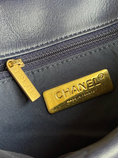 Pre-owned Chanel 19 Small Navy Lambskin Flap Bag