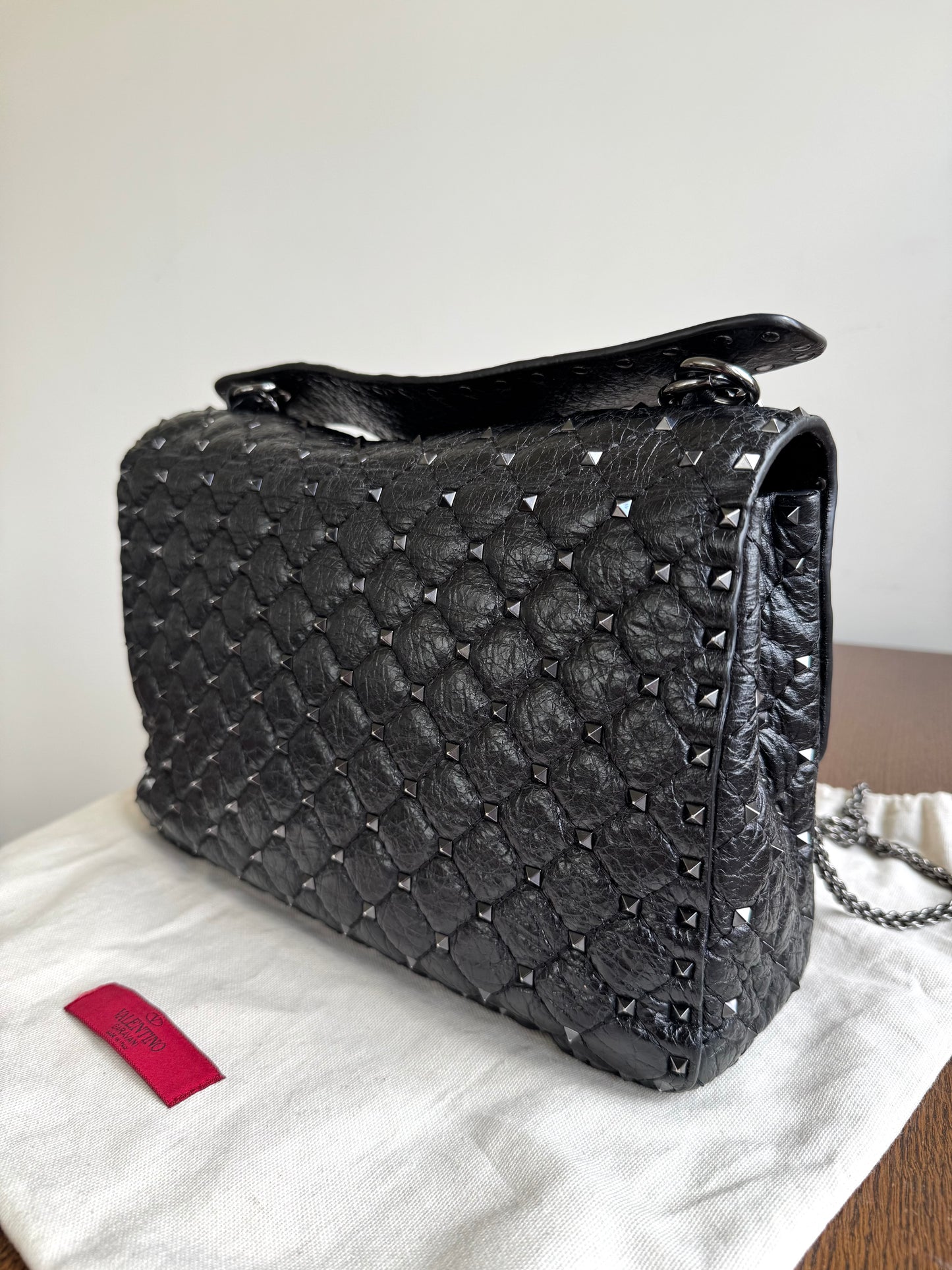 Pre-owned Valentino Garavani Rockstud Spike Large Black Leather Bag