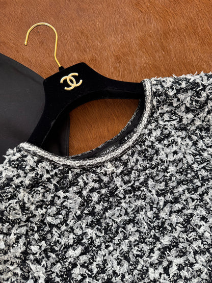 Pre-owned Chanel Black White Cotton Silk Dress