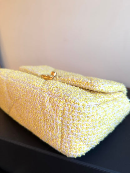 Pre-owned Chanel 19 Small Yellow Tweed Flap Bag