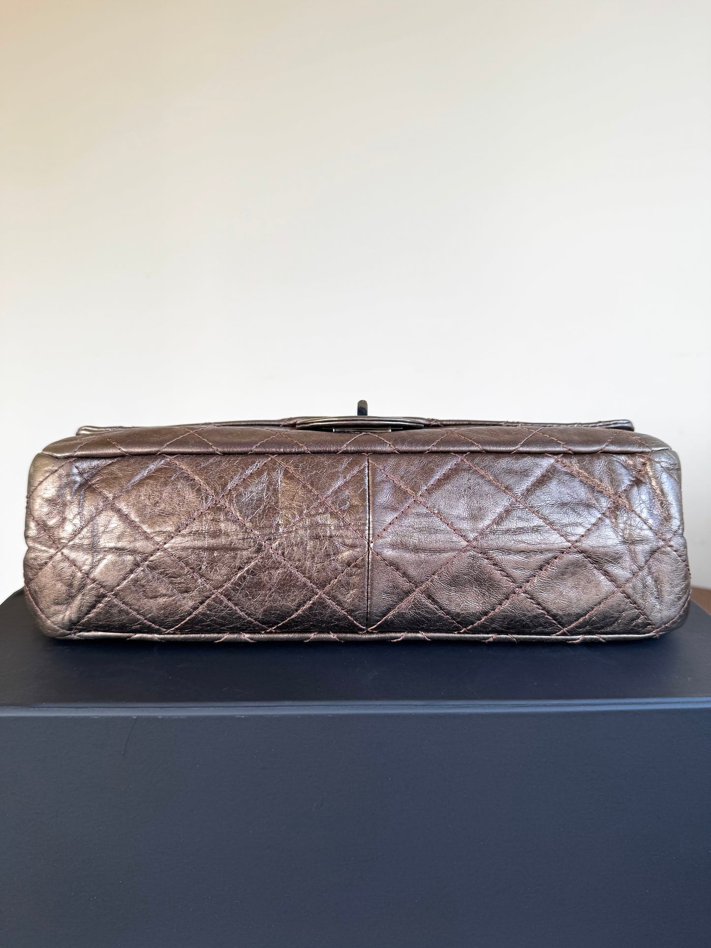 Pre-owned Chanel 2.55 Reissue Maxi 227 Bronze Metallic Calfskin Flap Bag