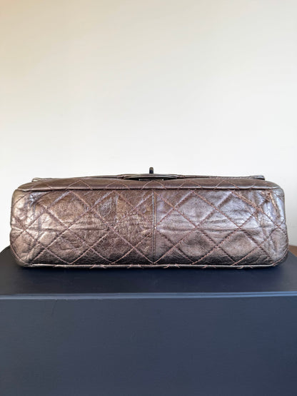 Pre-owned Chanel 2.55 Reissue Maxi 227 Bronze Metallic Calfskin Flap Bag