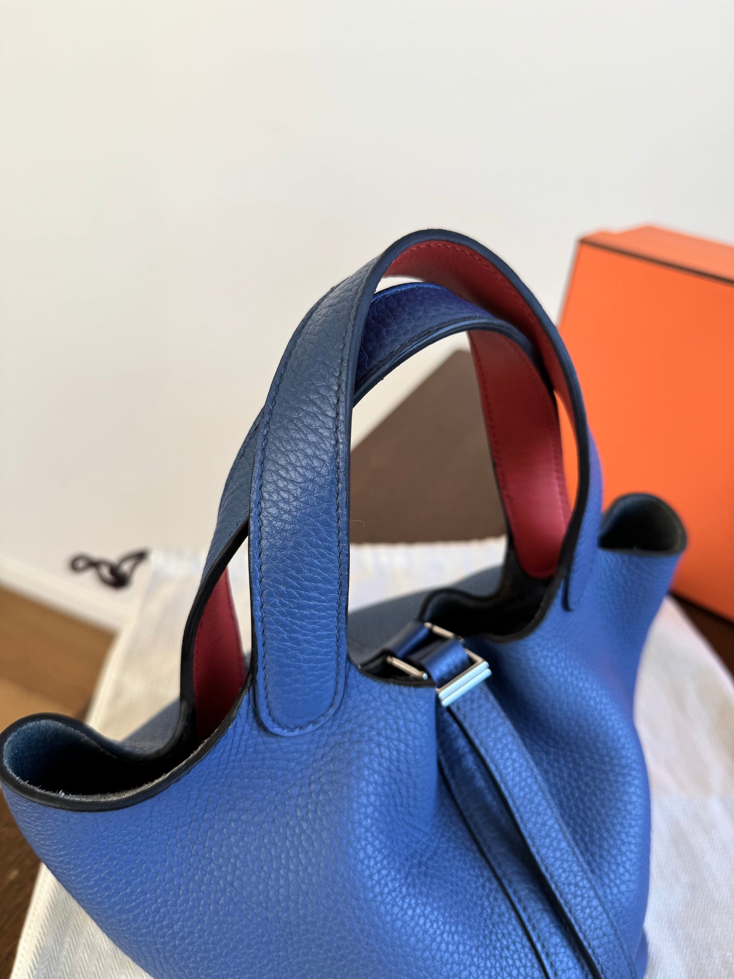 Pre-owned Hermès Picotin 18 Blue Brighton Capucine Clemence Bucket Bag