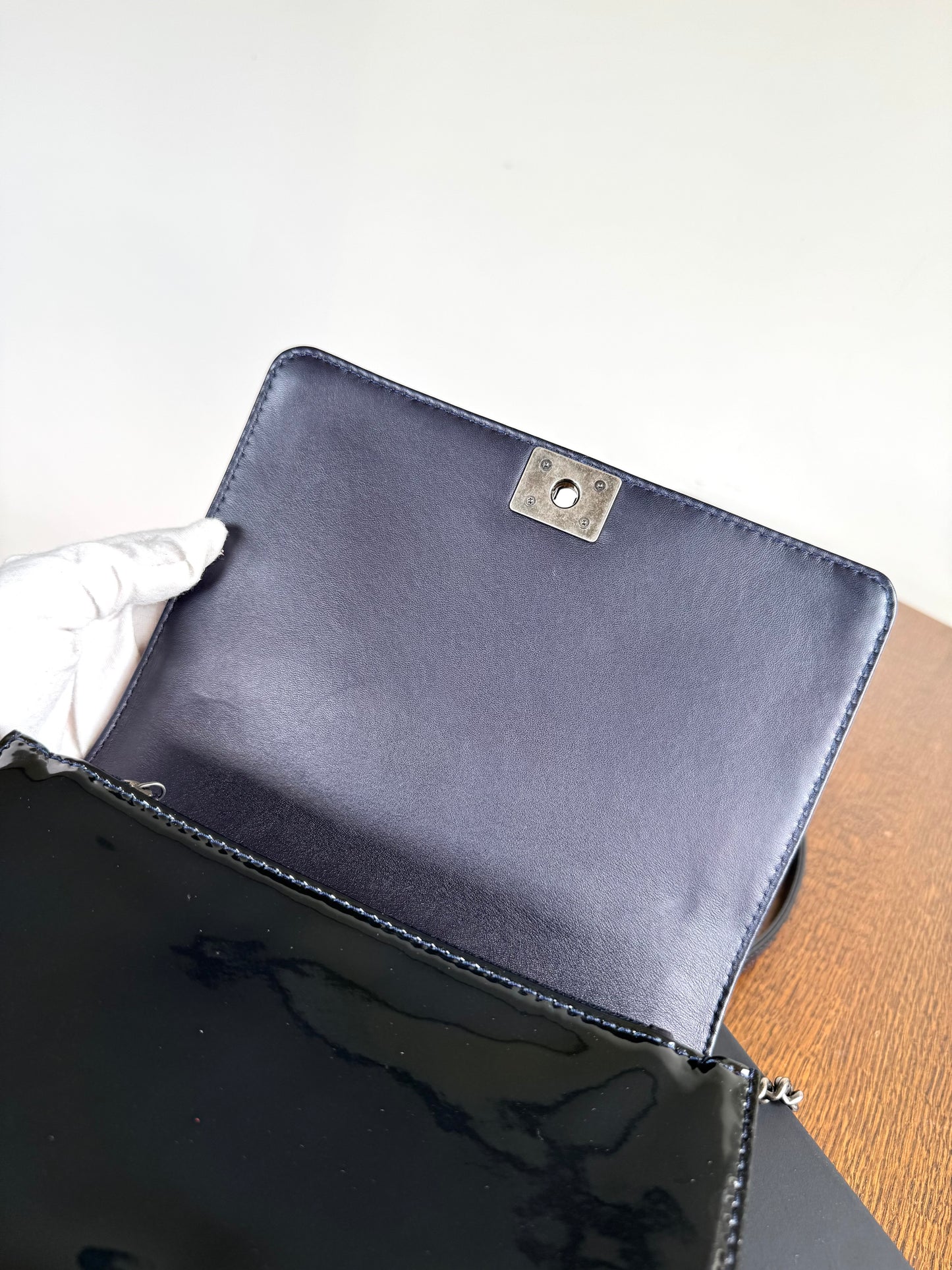 Pre-owned Chanel Boy WOC Black Patent Leather Flap Bag
