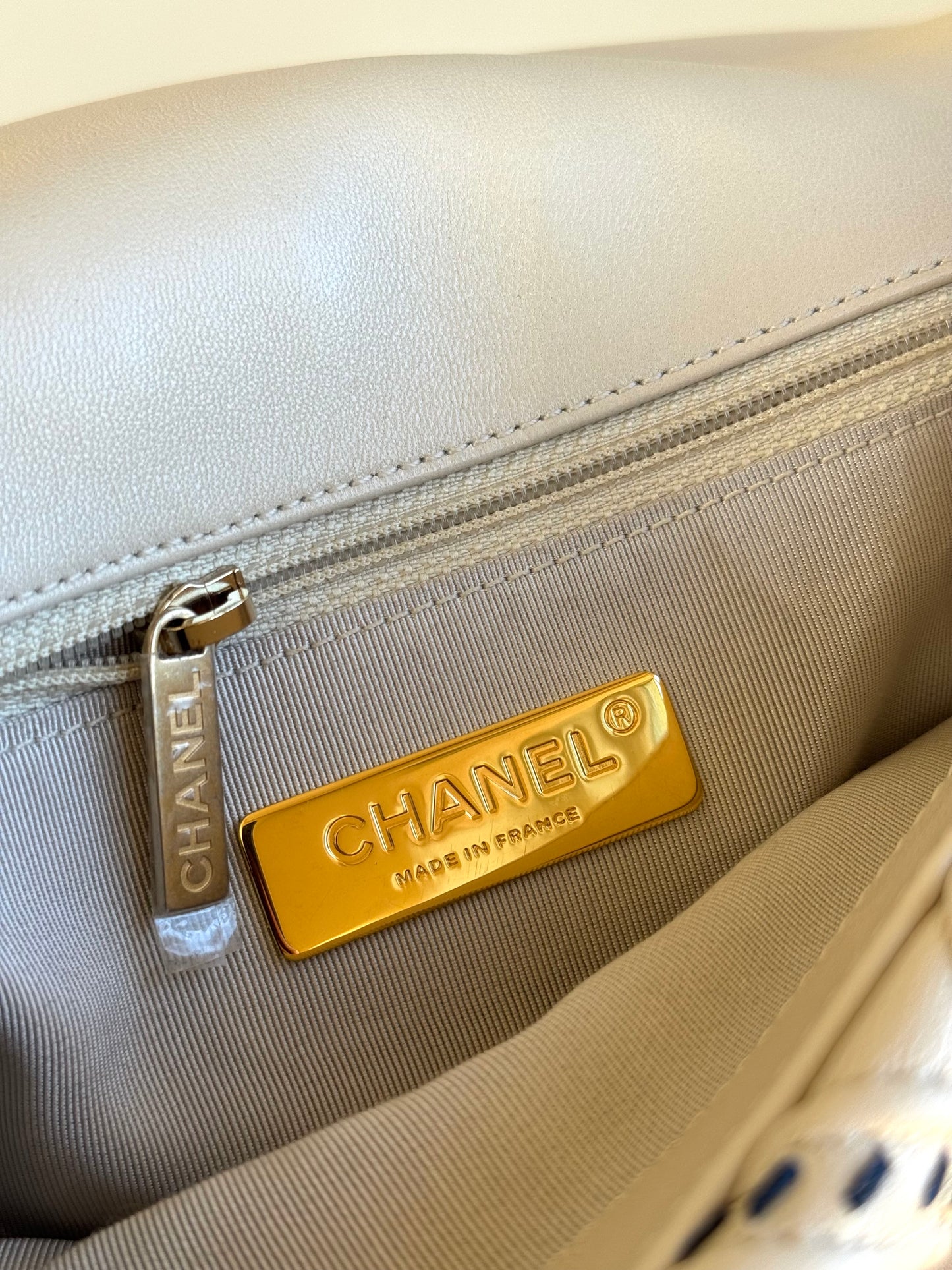 Pre-owned Chanel 19 Small Stitch Beige Lambskin Flap Bag Limited Edition