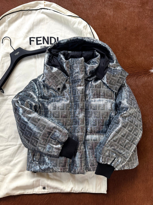 Pre-owned Fendi Silver Full Bomber Down Jacket