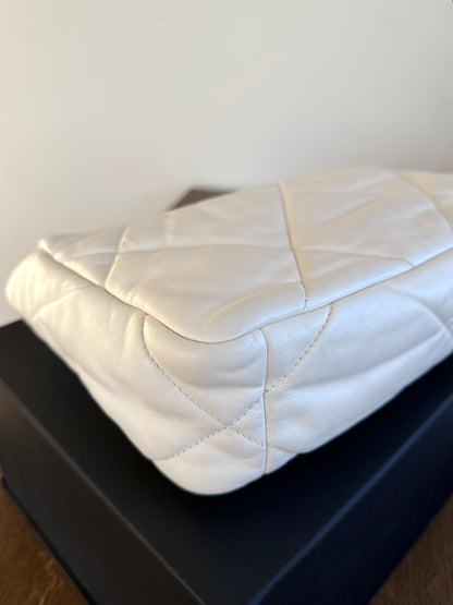 Pre-owned Chanel 19 Small White Lambskin Flap Bag