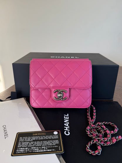Pre-owned Chanel Crossing Time Mini Pink Leather Flap Bag