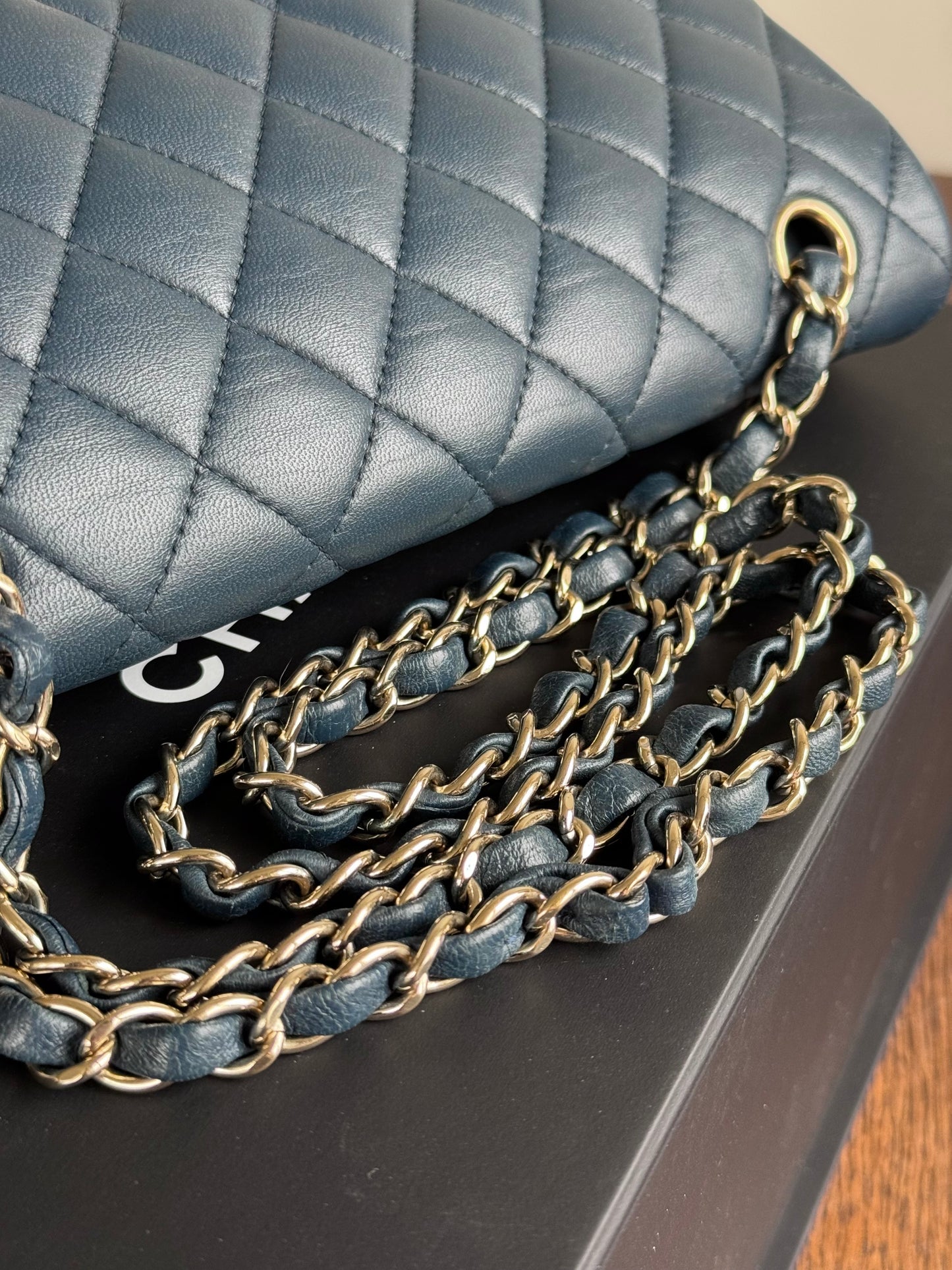 Pre-owned Chanel Timeless Classic Medium Marine Blue Lambskin Flap Bag