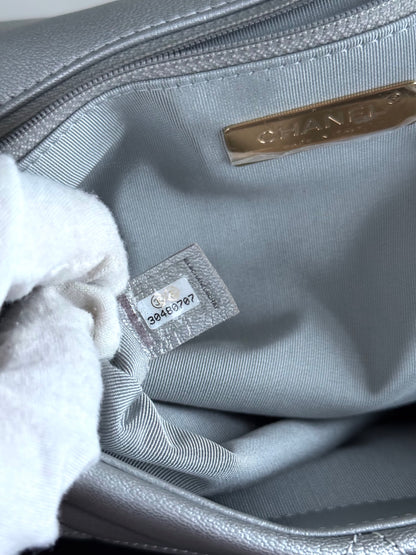 Pre-owned Chanel 19 Large Silver Lambskin Flap Bag