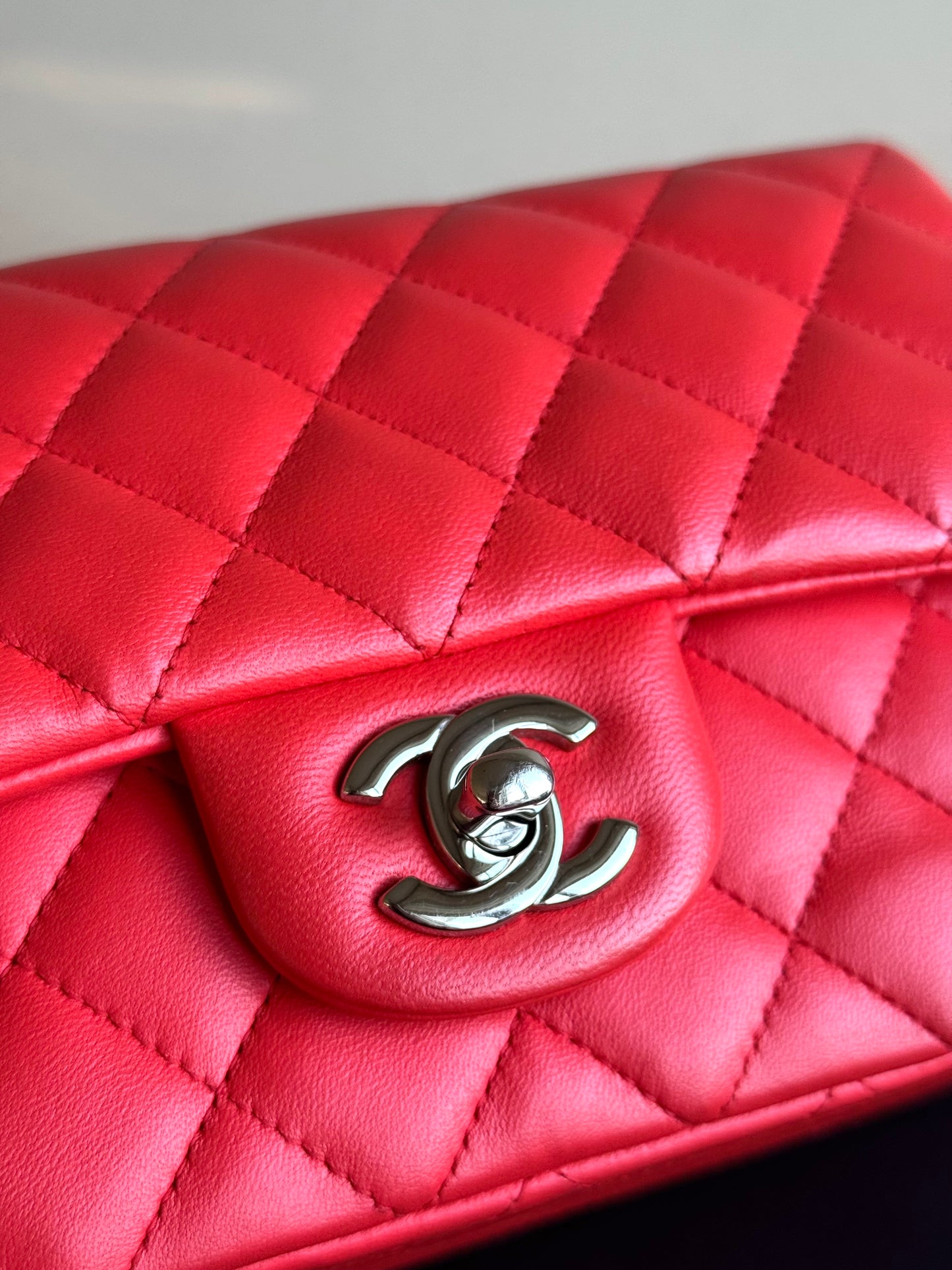 Pre-owned Chanel Timeless Mini Rectangle Coral Red Leather Bag
