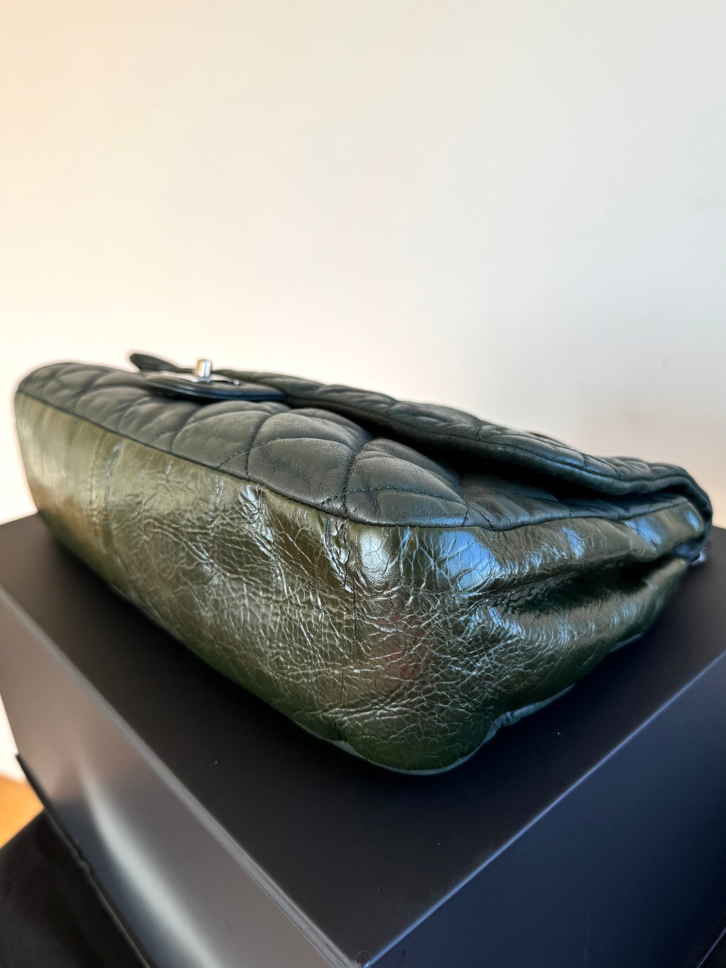 Pre-owned Chanel In The Mix Jumbo Dark Green Iridescent Leather Flap Bag