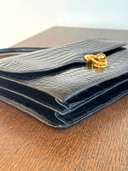 Pre-owned Hermès Vintage Escale Black Crocodile Handle Bag