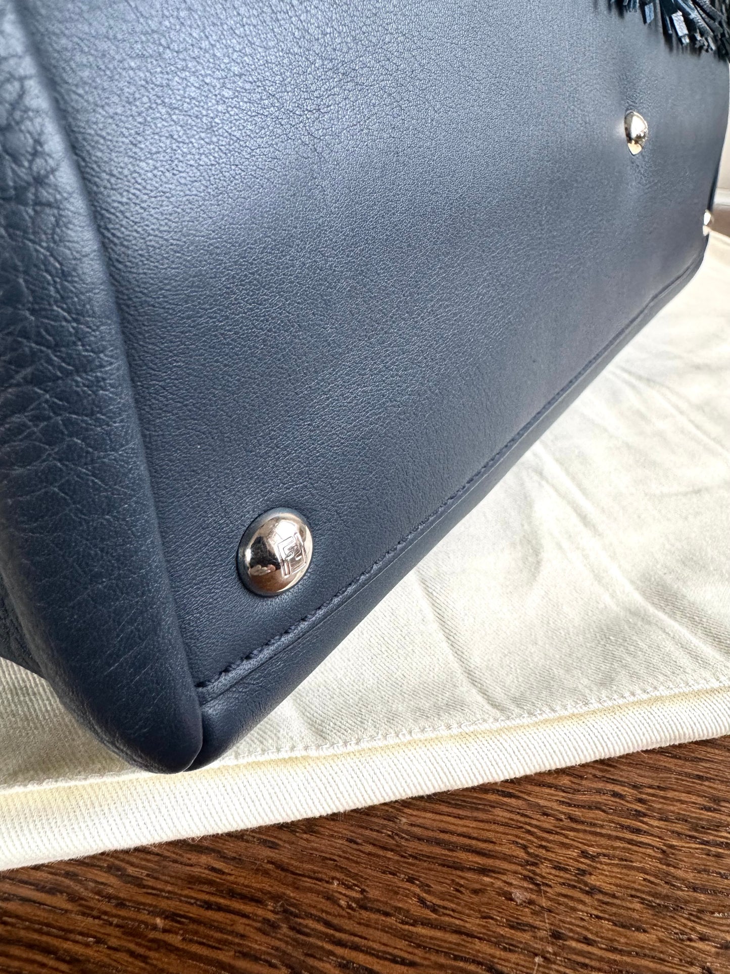 Pre-owned Fendi 2Jours Navy Blue Fringed Leather Bag