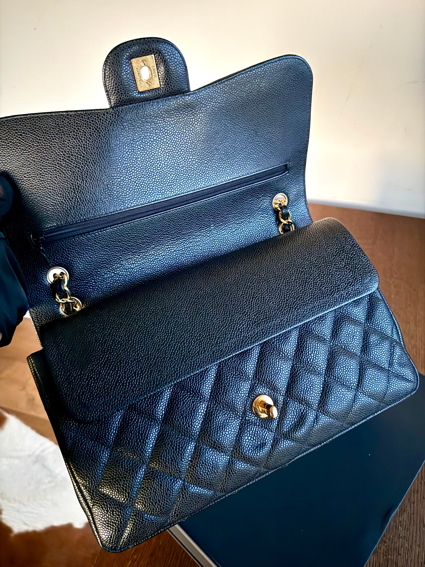 Pre-owned Chanel Timeless Classic Jumbo Black Caviar Flap Bag