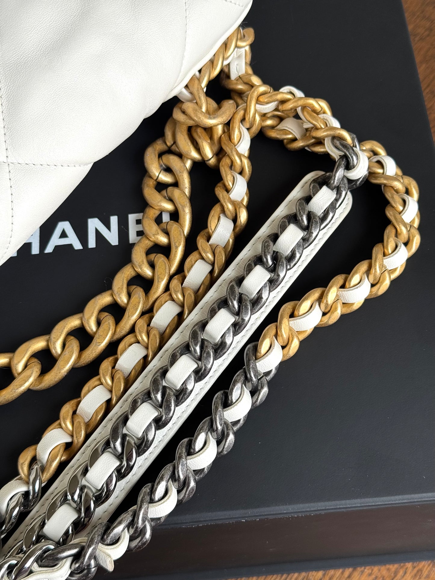 Pre-owned Chanel 19 Large White Lambskin Flap Bag